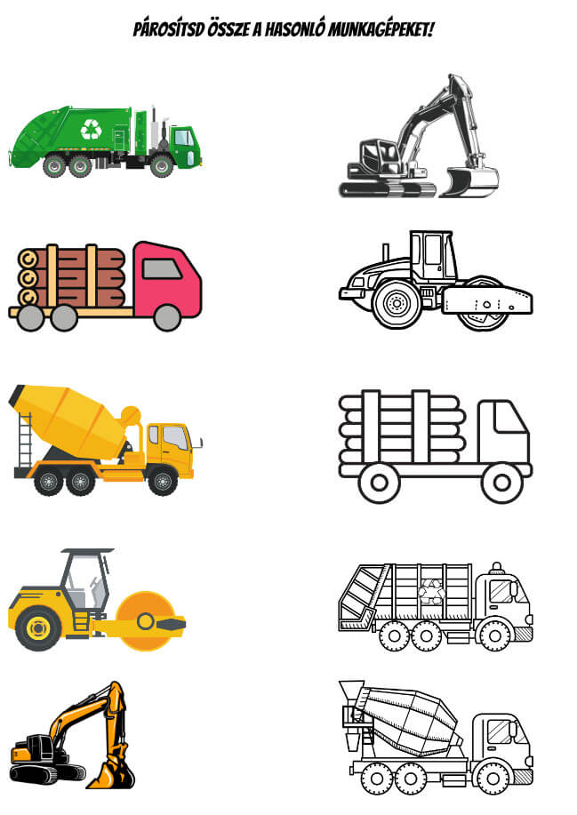 Mókás Munkagépek 1. évad 1. szám Foglalkoztató oldal