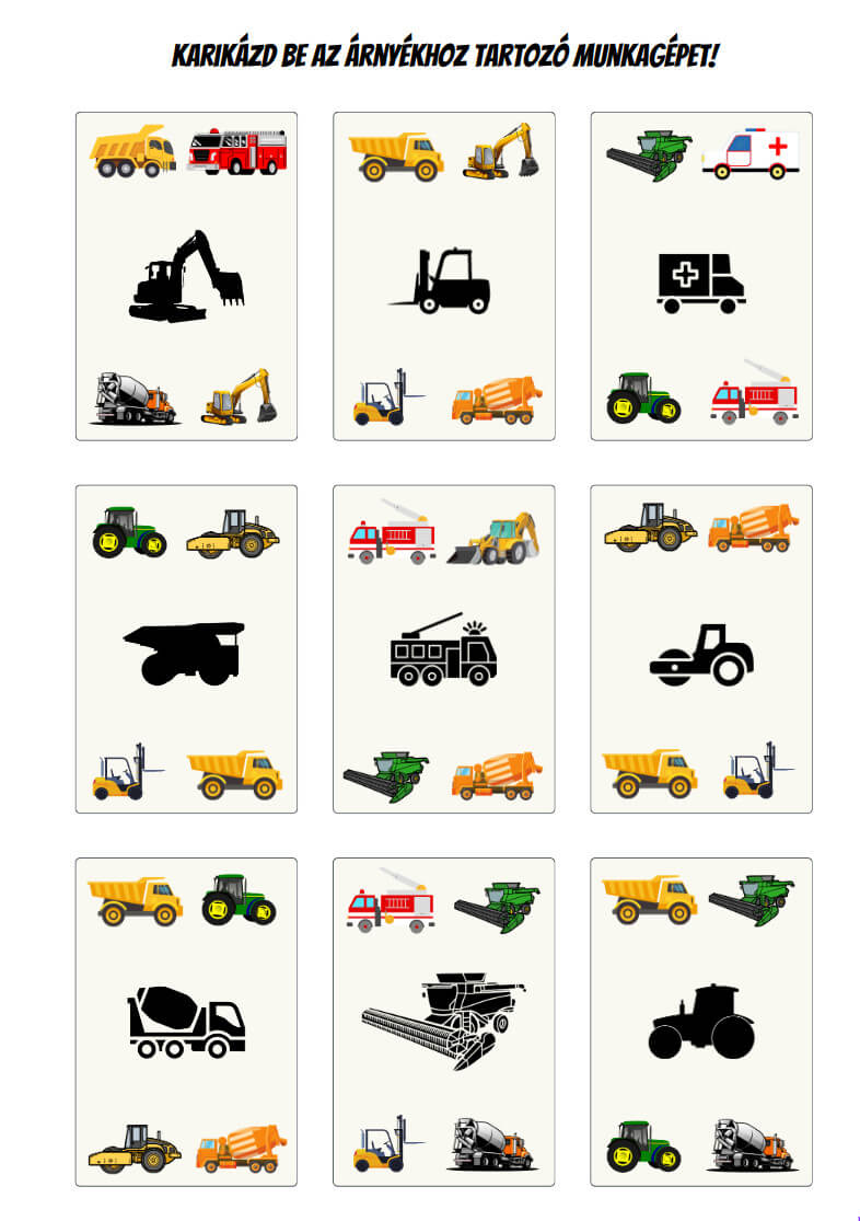 Mókás Munkagépek 1. évad 3. szám Foglalkoztató oldal